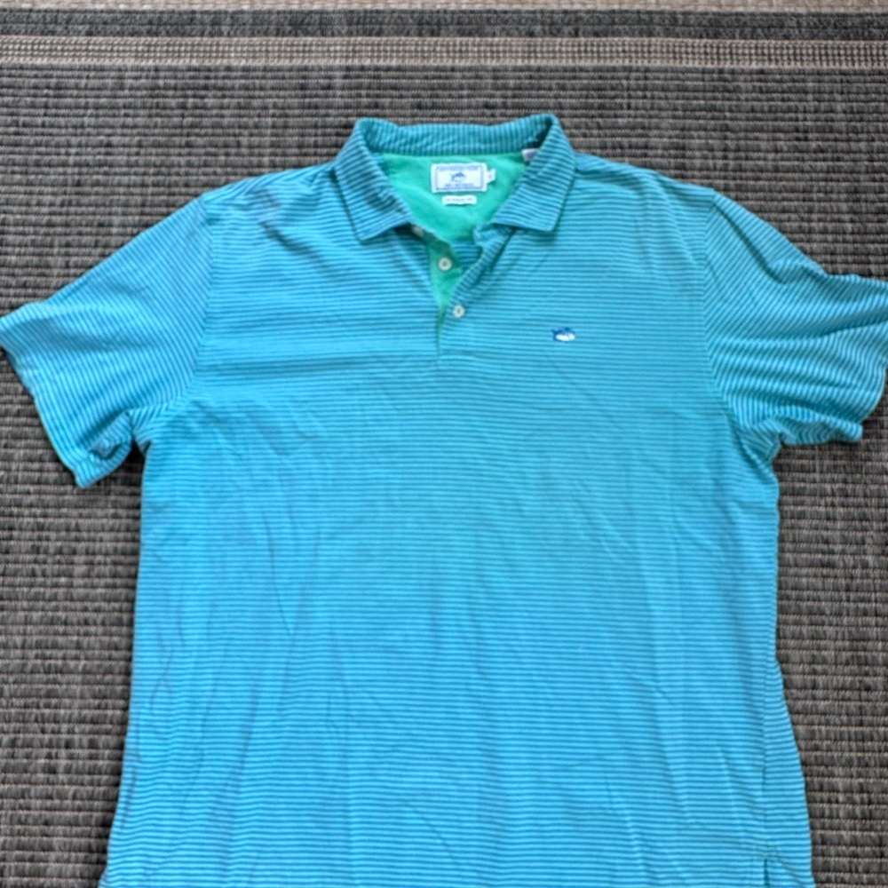 Southern Tide Classic Fit Teal Striped Polo Shirt